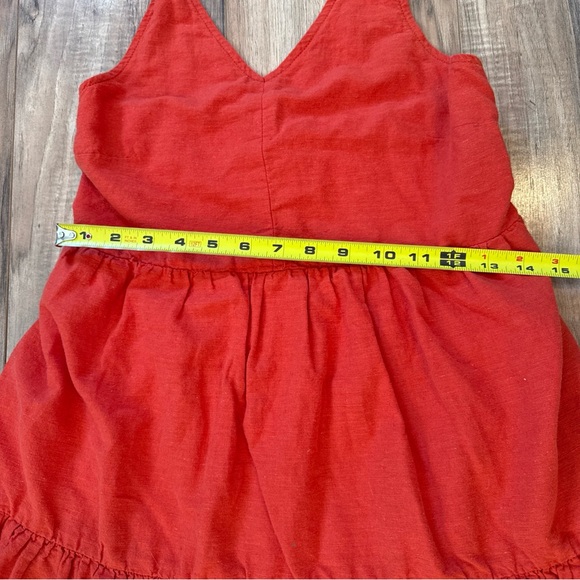 American Eagle Orange/Red V-Neck Halter Dress Tiered Layered Cotton Linen Size M - Picture 10 of 13